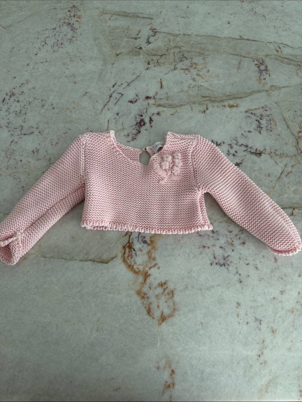 MonnaLisa Pale Pink Knit Baby Sweater with Flower Accent